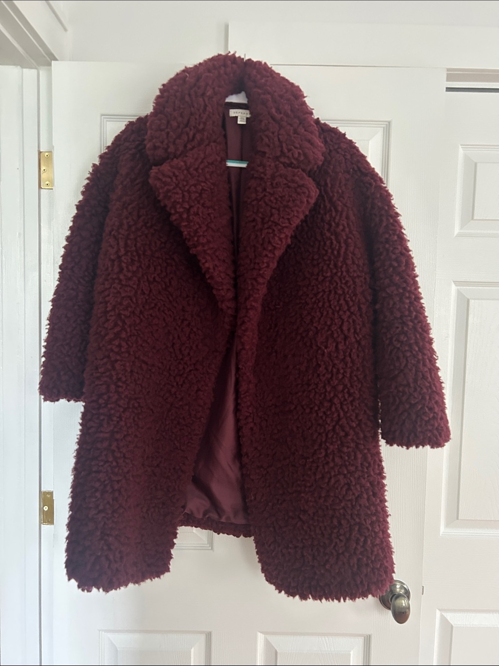 Topshop Deep Burgundy Teddy Coat